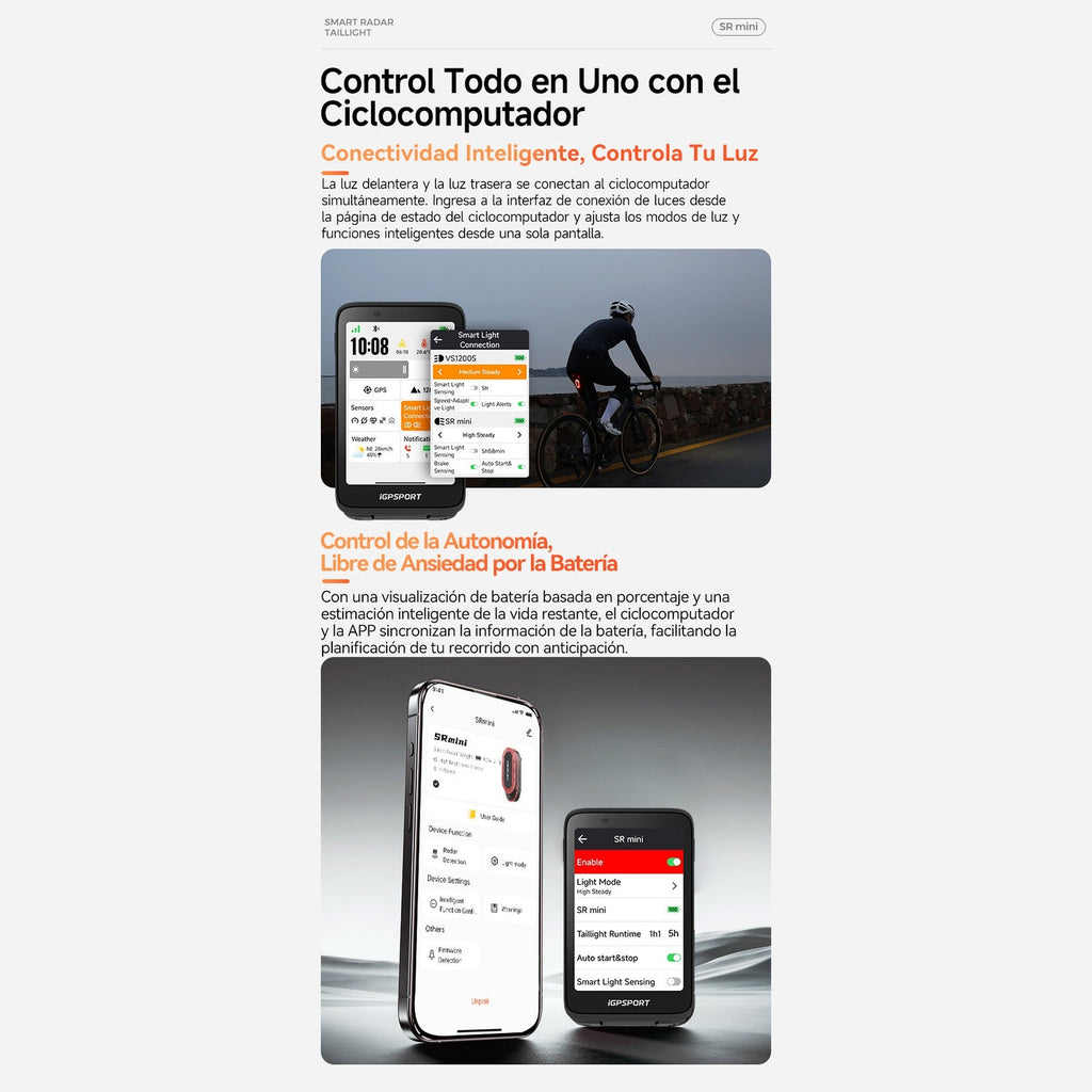 LUZ TRASERA IGPSPORT SR MINI CON RADAR