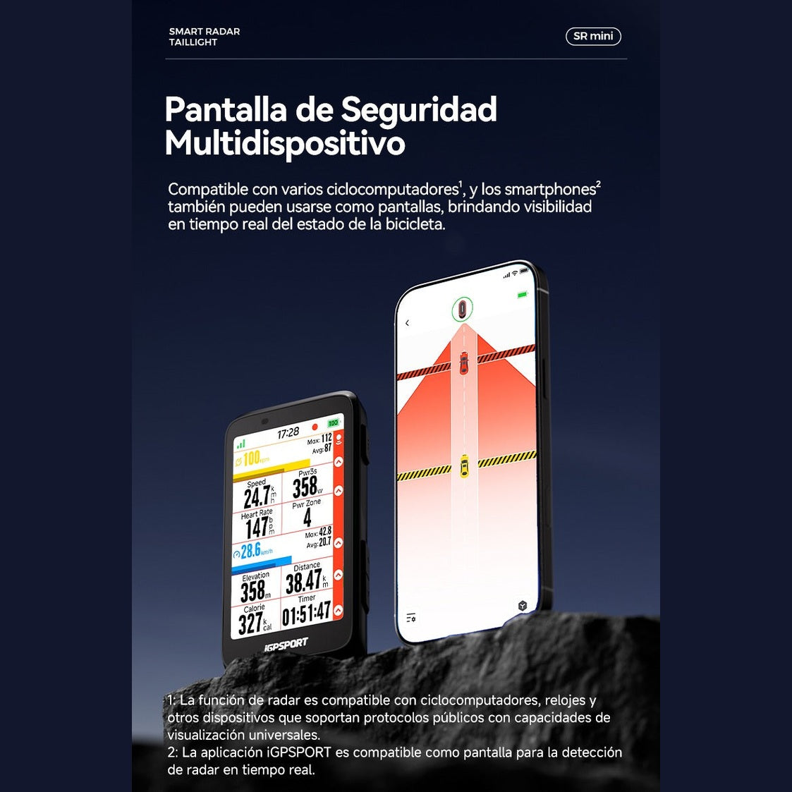 LUZ TRASERA IGPSPORT SR MINI CON RADAR